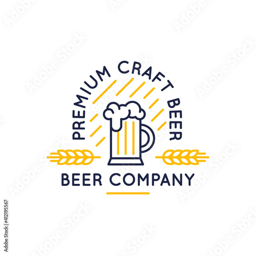 Premium Craft Beer icon, logo, badge, label. Beer Company icon consists of glass, foam and wheat. Vector illustration 