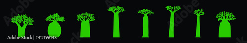 set of baobab or african tree cartoon icon design template with various models. vector illustration isolated on black background