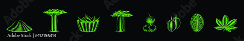 set of baobab or african tree cartoon icon design template with various models. vector illustration isolated on black background