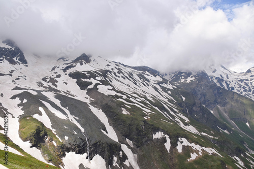 Panoramic High Alpine nature in Glossglockner, Austria at summer Season with snow photo