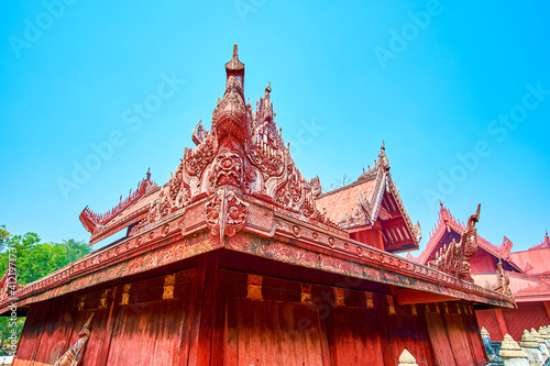 The wooden carved decoration, Mandalay Palace, Myanmar photo