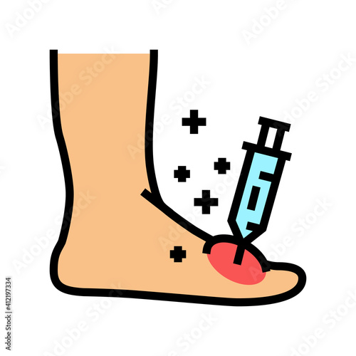 syringe treatment foot gout color icon vector. syringe treatment foot gout sign. isolated symbol illustration