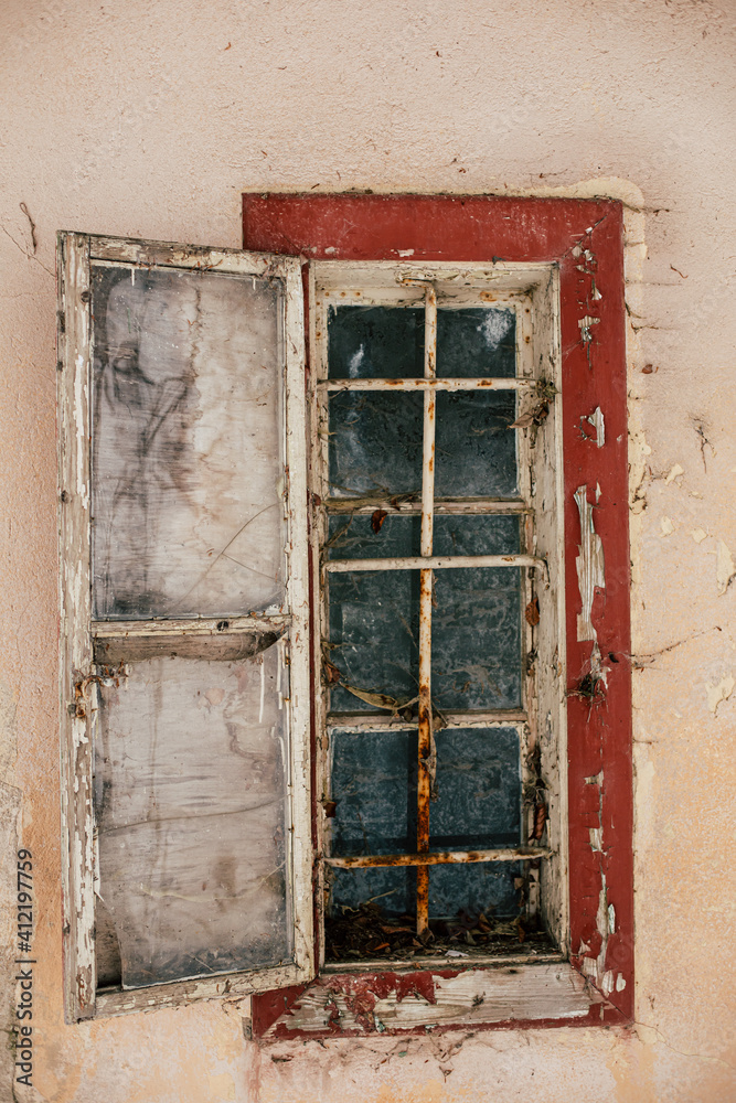 Window of an abandoned building.Urban exploration concept.
