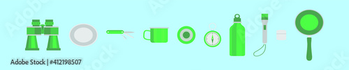 set of camping supplies cartoon icon design template with various models. vector illustration isolated on blue background