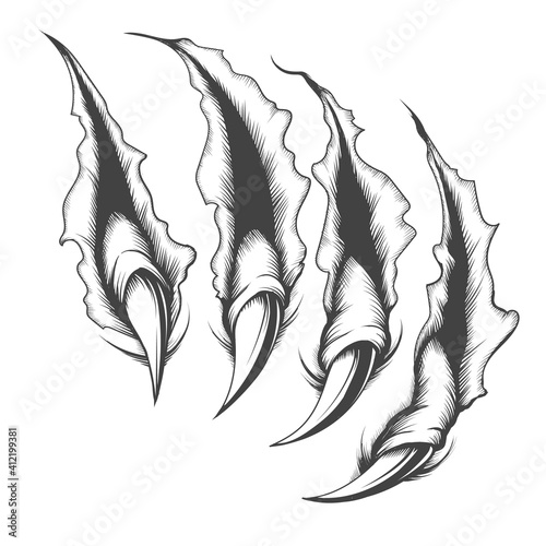Claw Scratch Engraving Tattoo Illustration