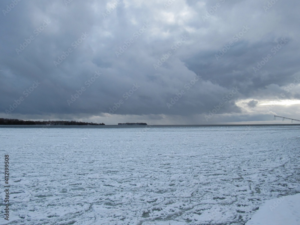 Snow clouds over lake Simcoe, Canada