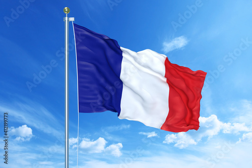 France flag waving on a high quality blue cloudy sky, 3d illustration photo