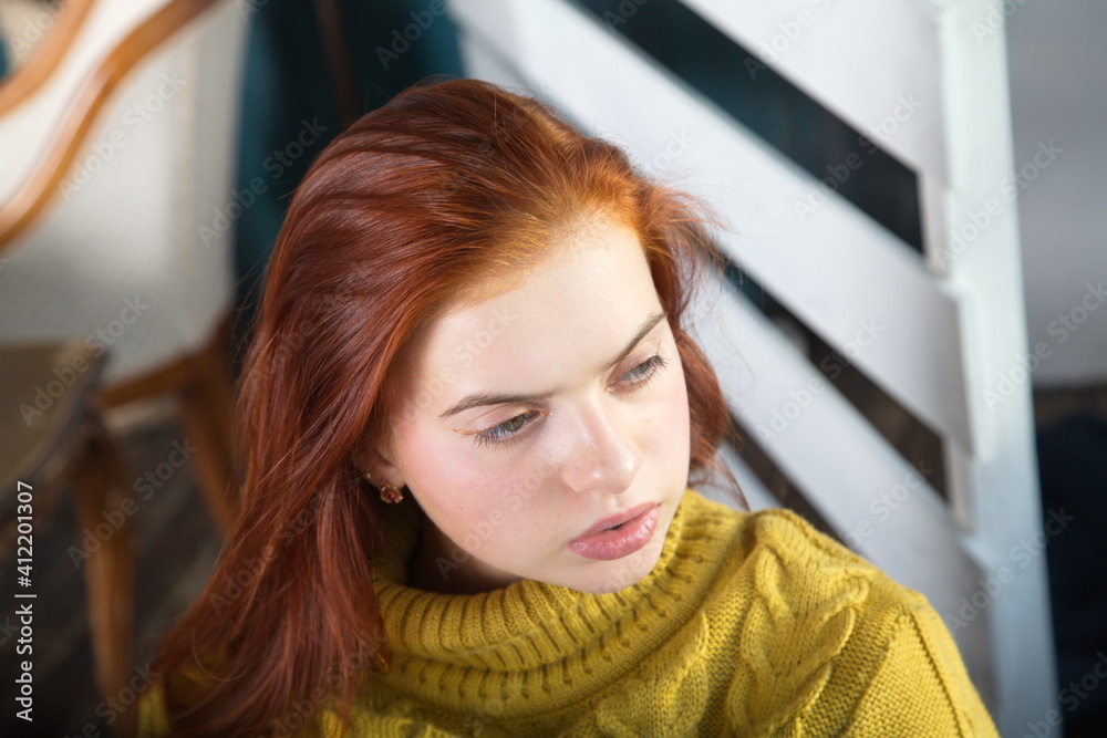 portrait of a person girl teen red hair and yellow sweater portrait of a person girl teen red hair and yellow sweater