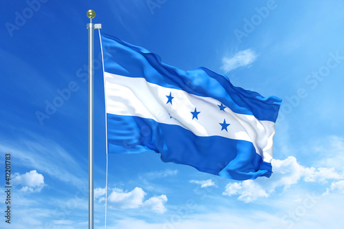 Honduras flag waving on a high quality blue cloudy sky, 3d illustration
