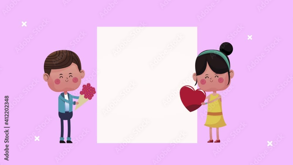 cute little lovers couple with boy lifting roses and girl heart characters cute little lovers couple with boy lifting roses and girl heart characters