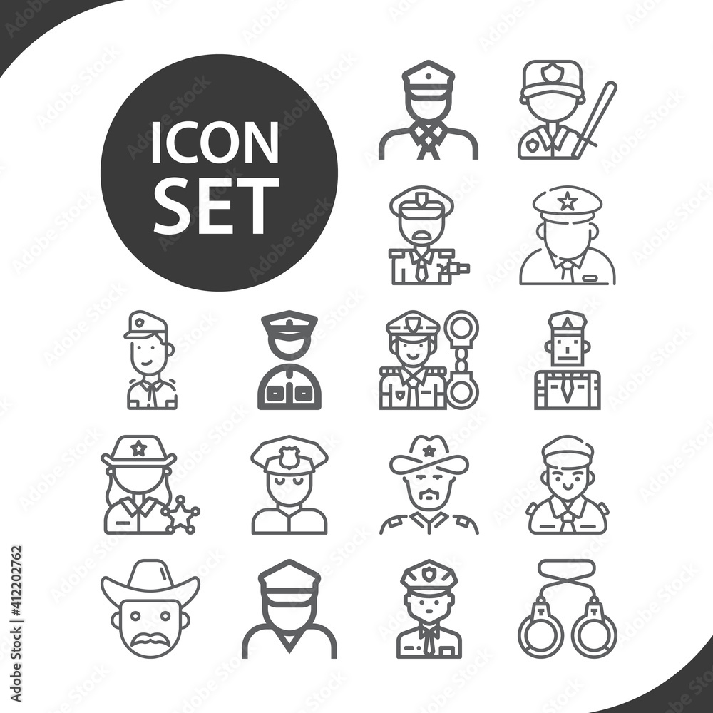 Simple set of peace officer related lineal icons. Simple set of peace officer related lineal icons.