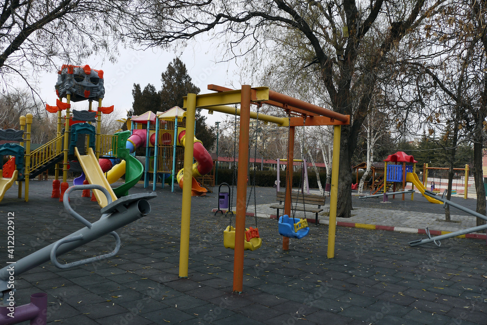 swings and sledges in playground, children's playground, swings and sledges in playground, children's playground,