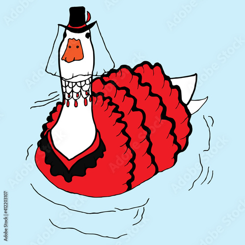 duck in national spanish costume duck in dress bird drawing children's book illustration print