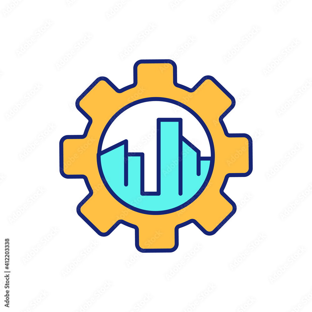 Municipal infrastructure engineering RGB color icon. Urban construction. Real estate business. Residential city building. Industrial development. Civil engineering. Isolated vector illustration