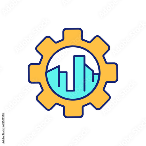 Municipal infrastructure engineering RGB color icon. Urban construction. Real estate business. Residential city building. Industrial development. Civil engineering. Isolated vector illustration