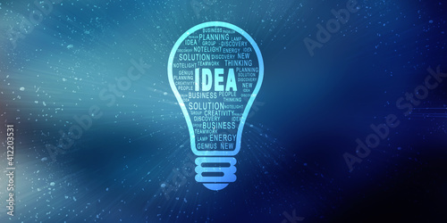 2d illustration bulb future technology, innovation background, creative idea concept 