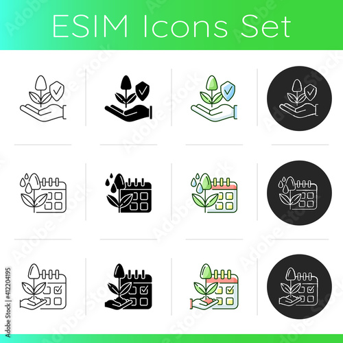 Smart farming icons set. Internet of food. Maximum productivity. Agricultural industry management. Silhouette symbols. Linear, black and RGB color styles. Isolated vector illustrations
