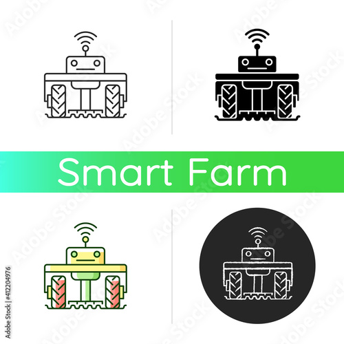 Robotics in agriculture icon. Automation in agronomy industry. Engineering in biotechnology. High-tech. Linear black and RGB color styles. Isolated vector illustrations