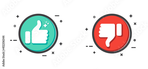 Thumb Up and Thumb Down icon. Like and dislike icon on white background. Flat design. Vector illustration.