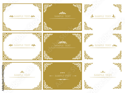 金色の洋風クラシック角装飾フレームと見出しアイコンセット