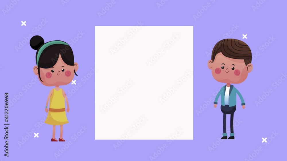 cute little lovers couple with hearts floating in square frame cute little lovers couple with hearts floating in square frame