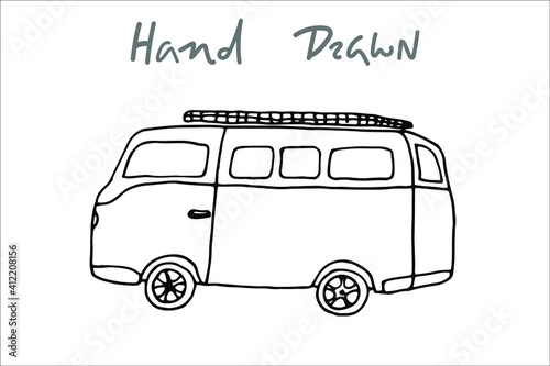 camper van - vector hand drawn drawing. traced sketch of a vintage camper in profile