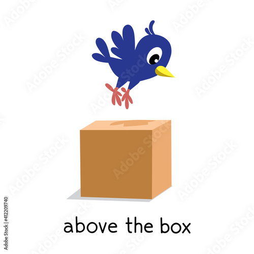 Preposition of place. BIrd above the box
