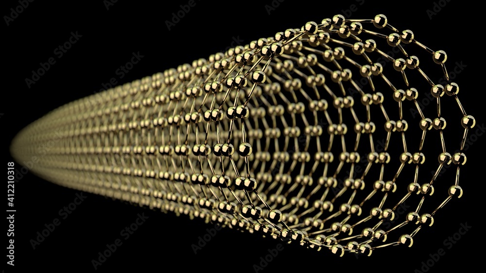 Zigzag carbon nanotube, hexagonal structure, 3d render with dark ...