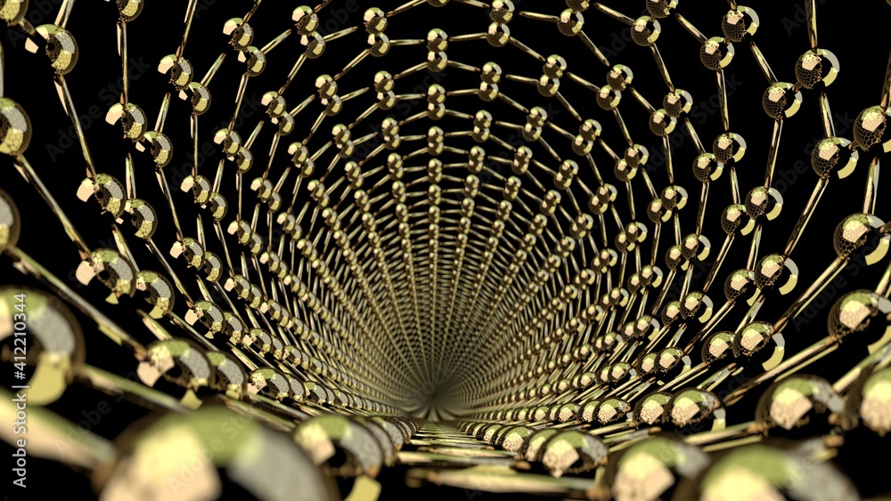 Zigzag carbon nanotube, hexagonal structure, 3d render with dark ...