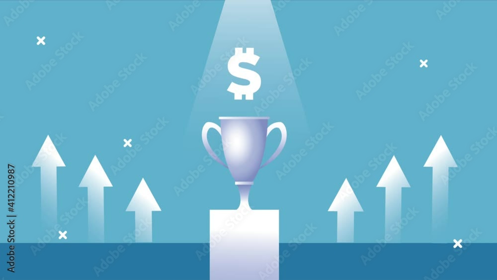 money dollar symbol in trophy cup and arrows up money dollar symbol in trophy cup and arrows up