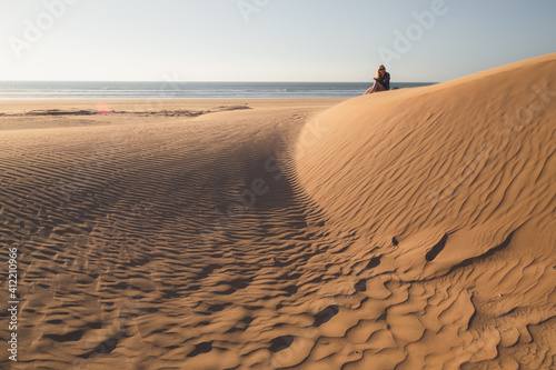 Sandy dunes at the beach outside the seaside fishing village of Tafedna in Essaouira province  Morocco.