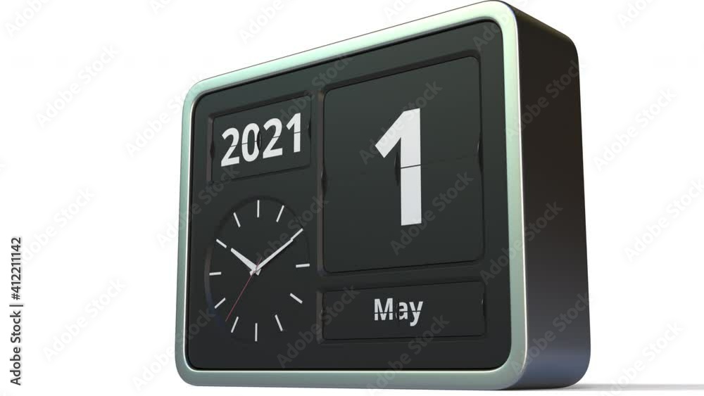 May 1 date on the flip clock calendar, 3d animation May 1 date on the flip clock calendar, 3d animation