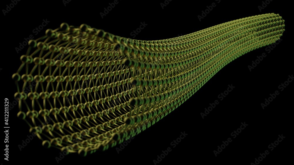 Zigzag carbon nanotube, hexagonal structure, 3d render with dark ...