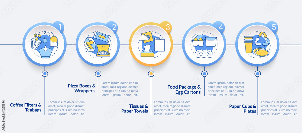 Compostable packaging vector infographic template. Coffee filters ...