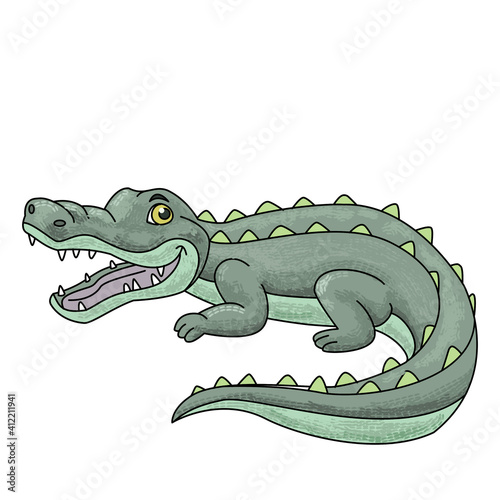 Alligator or crocodile. Animal illustration by digital painting. Cartoon style  indicate for childish material or scholar books. 