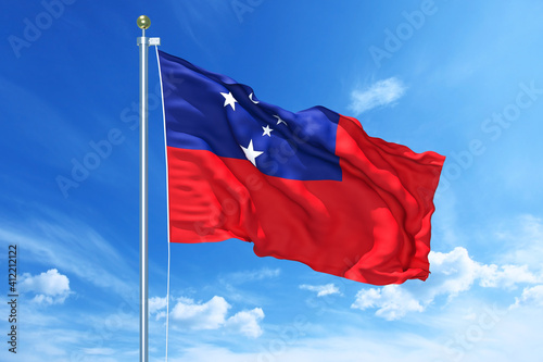 Samoa flag waving on a high quality blue cloudy sky, 3d illustration