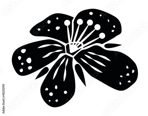 St. John's wort flower holed with petals spots and stamens logo white background