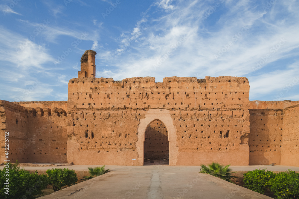 The historical 16th century El Badi Palace in Marrakech, Morocco. 