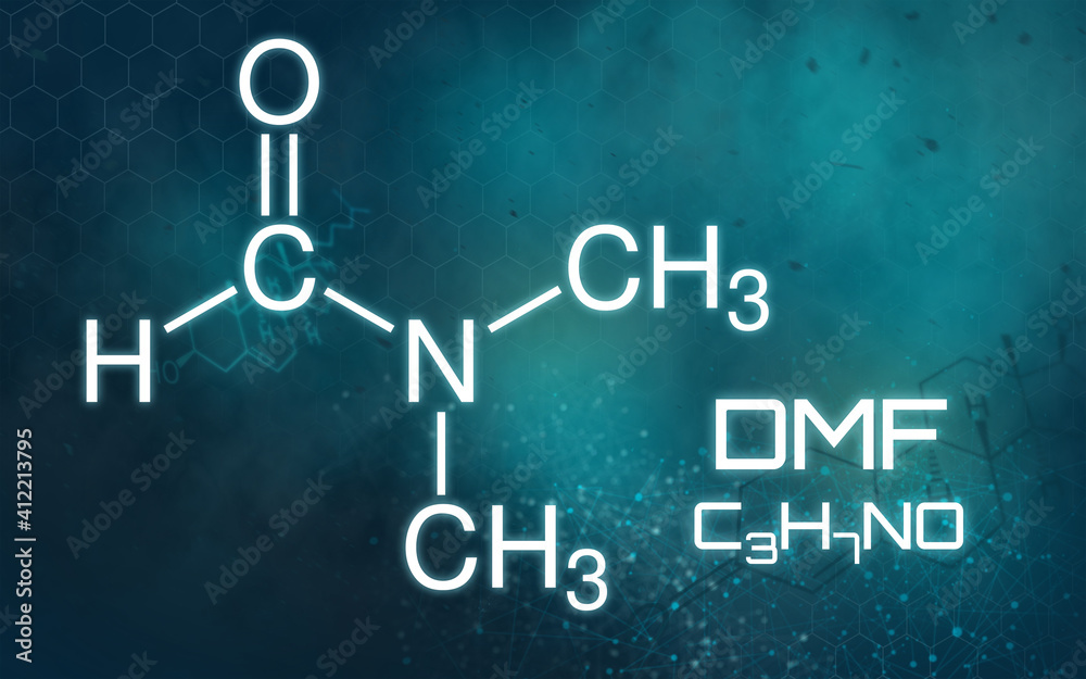 Chemical formula of Dimethylformamide on a futuristic background Stock