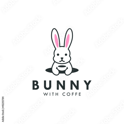 bunny hare rabbit coffee logo vector icon illustration