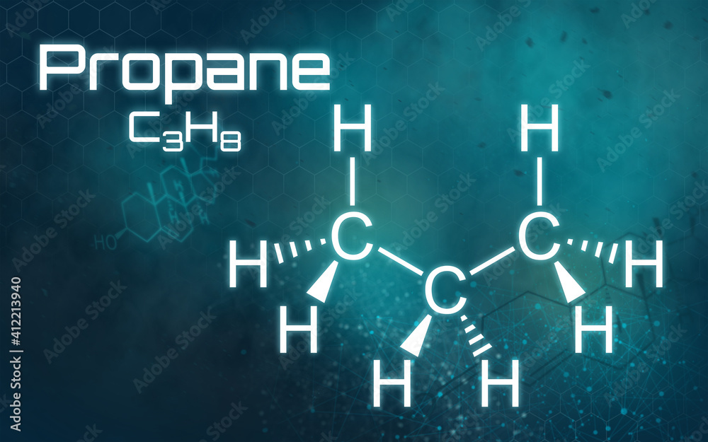 Chemical formula of Propane on a futuristic background Chemical formula of Propane on a futuristic background