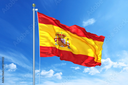 Spain flag waving on a high quality blue cloudy sky  3d illustration