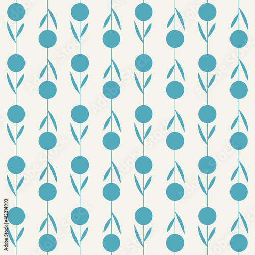 Scandinavian simple botanical seamless pattern. Pastel blue.
