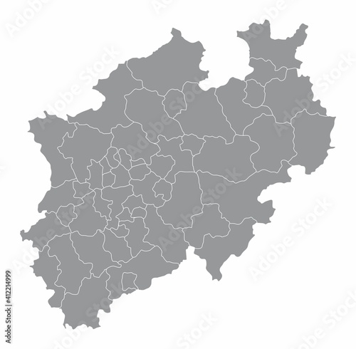 The North Rhine-Westphalia isolated map divided in districts, Germany photo