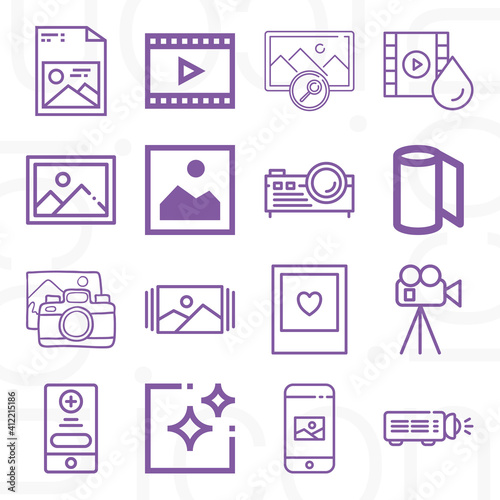 16 pack of documentary  lineal web icons set