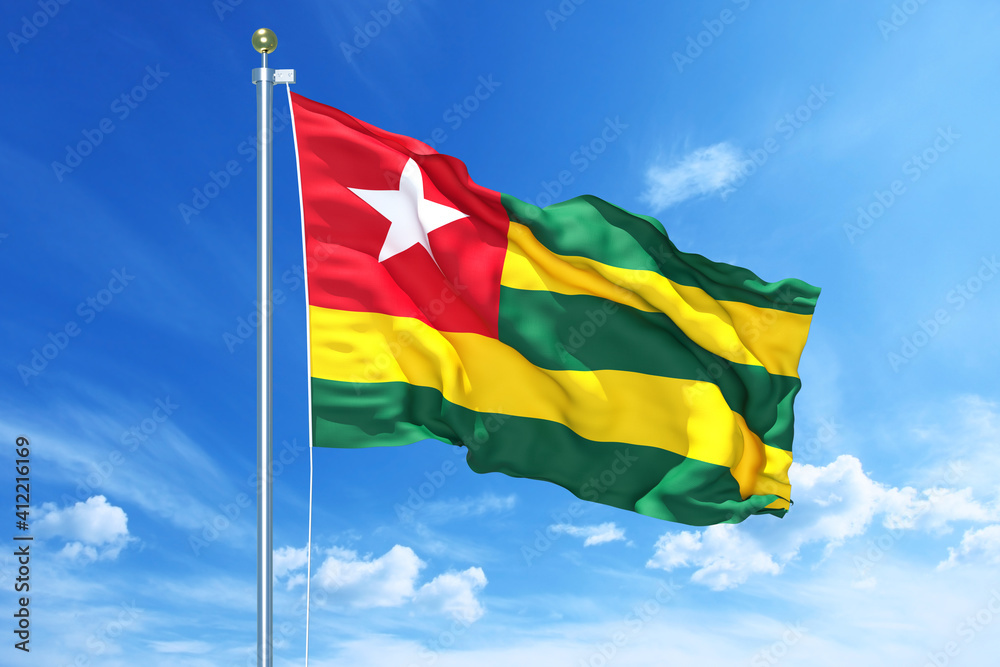 Togo flag waving on a high quality blue cloudy sky, 3d illustration Togo flag waving on a high quality blue cloudy sky, 3d illustration