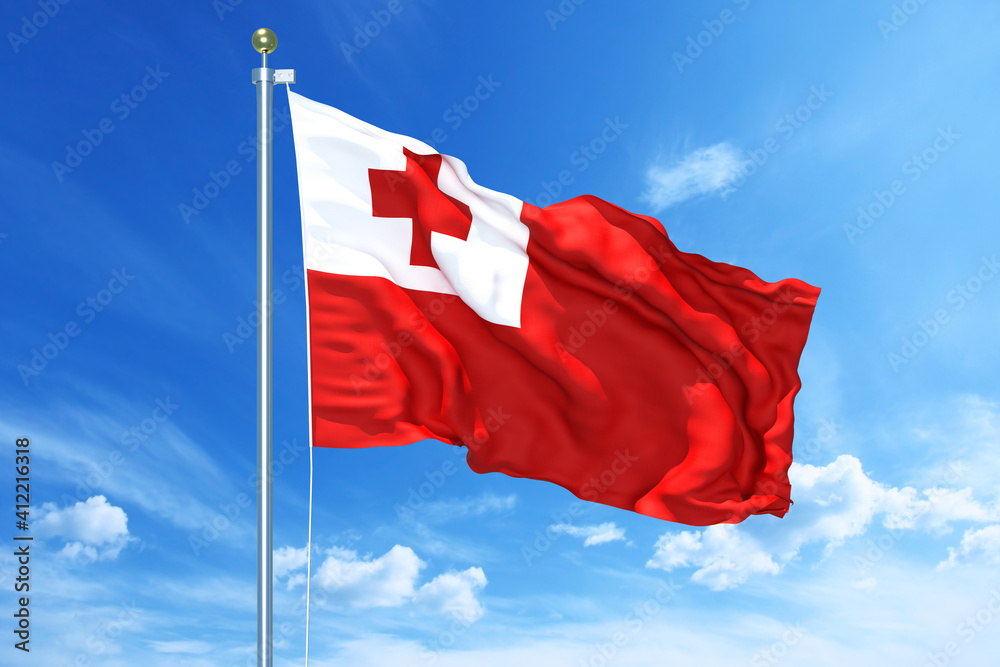 Tonga flag waving on a high quality blue cloudy sky, 3d illustration Tonga flag waving on a high quality blue cloudy sky, 3d illustration