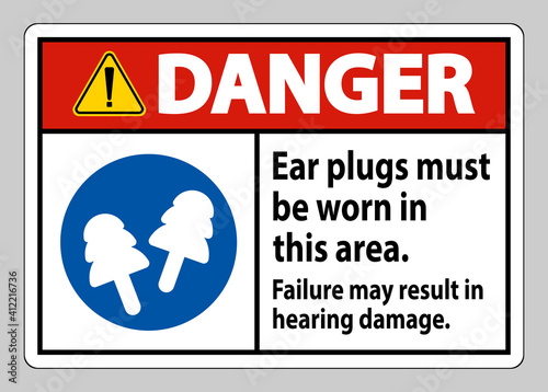Danger sign Ear Plugs Must Be Worn In This Area, Failure May Result In Hearing Damage