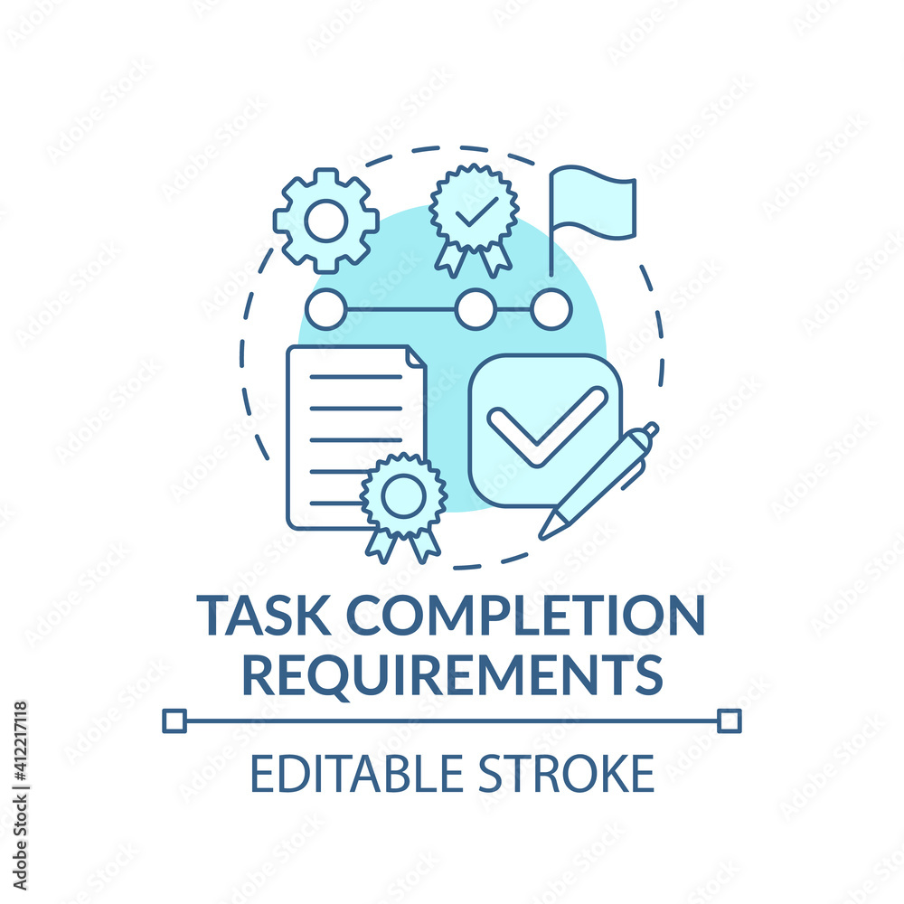 Learning task completion requirements concept icon. Adaptation tips for newbie. Test work for potential job idea thin line illustration. Vector isolated outline RGB color drawing. Editable stroke Learning task completion requirements concept icon. Adaptation tips for newbie. Test work for potential job idea thin line illustration. Vector isolated outline RGB color drawing. Editable stroke