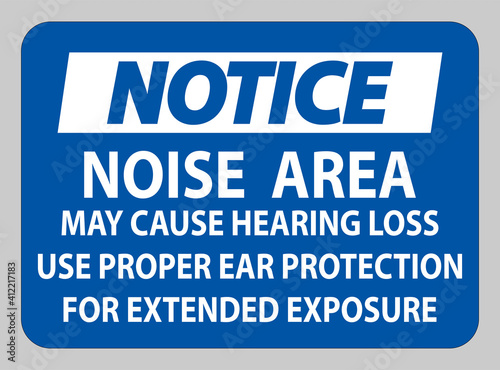 Notice PPE Sign, Noise Area May Cause Hearing Loss, Use Proper Ear Protection For Extended Exposure